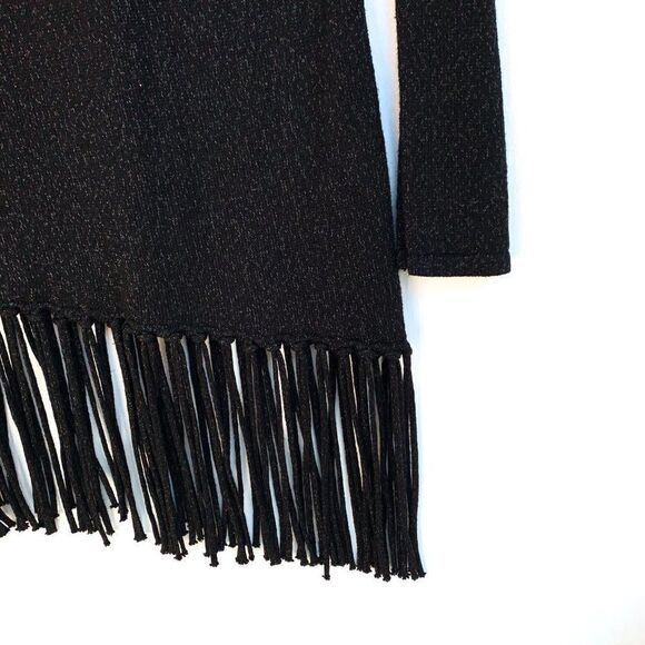 White House Black Market Fringe Black Metallic Asymmetrical Sweater - Picture 11 of 11